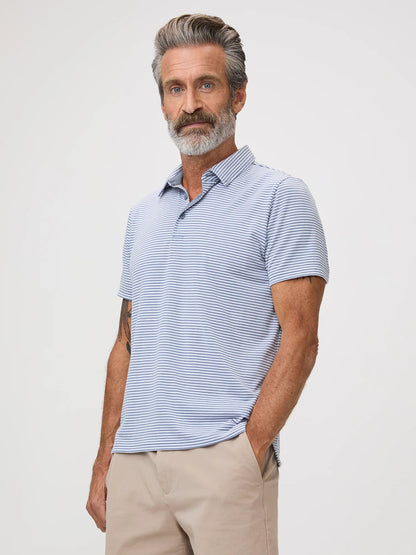 Wedgewood + White Striped Performance Cool Polo